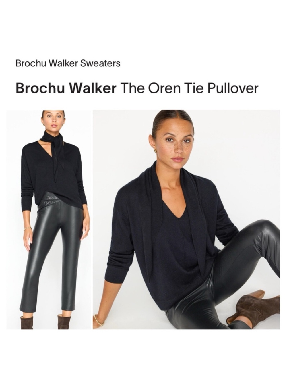 Brochu Walker Black Oren Tie V-Neck Pullover Sweater